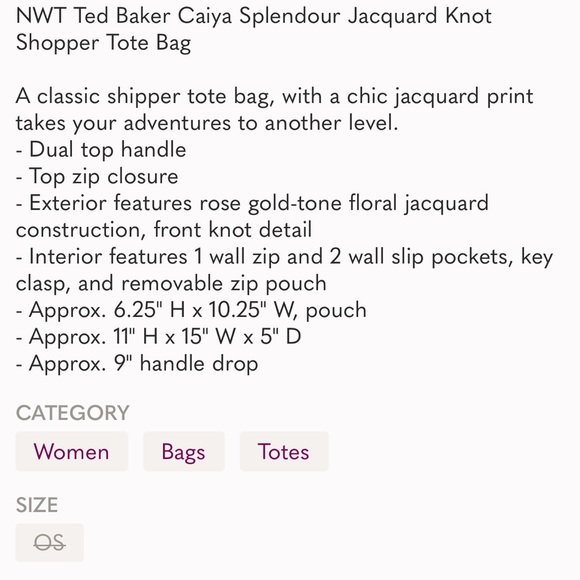 Ted Baker London Caiya Pink Splendour Jacquard Knot Shopper OS Rose Gold Tote - Picture 8 of 9